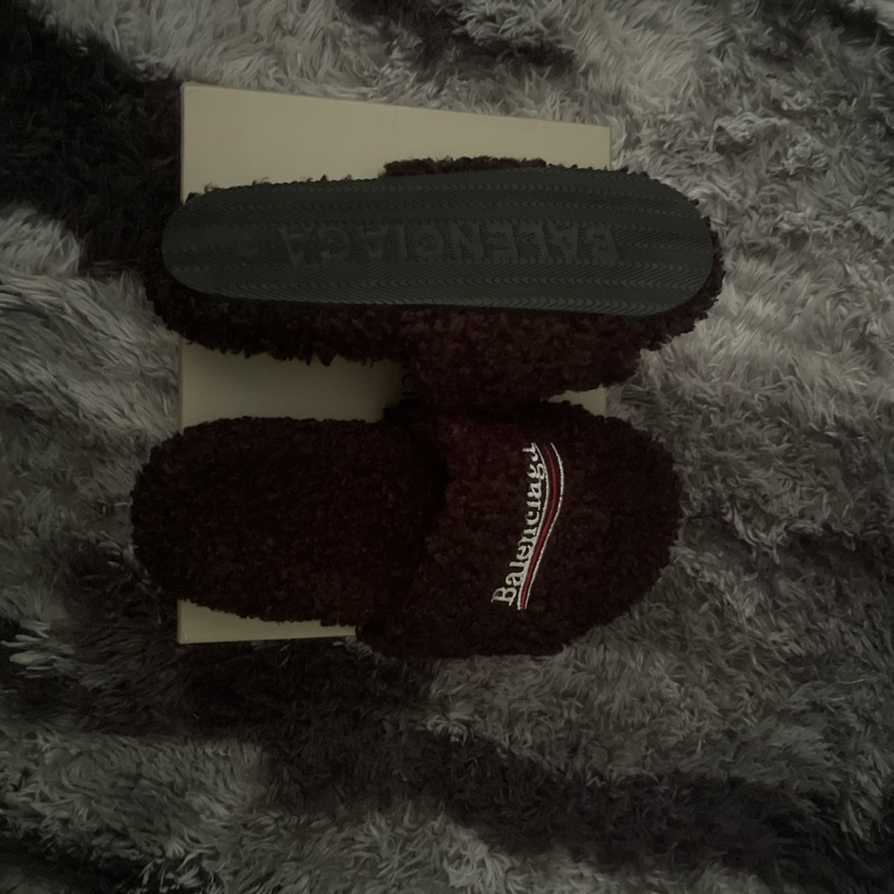 Balenciaga Dark Red Textured Slippers